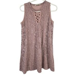 Liberty Bell Coquette Mini Dress M Womens Pink Lace Overlay V Neck Cottage Fairy